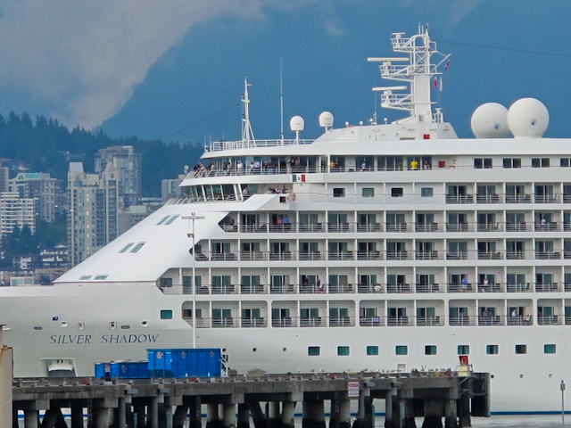 It's not going to win any awards, but Silver Shadow is shown here departing Vancouver bound for Alaska on July 7, 2011. Photo © 2011 Aaron Saunders