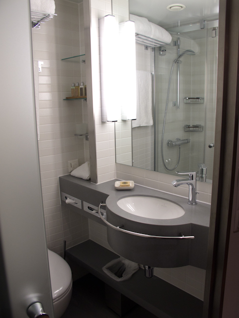 Stateroom bathrooms aboard Viking Odin are well-appointed. Photo © 2012 Aaron Saunders