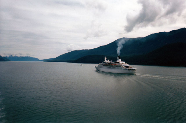 Near Juneau, July 1998: the classic Island Princess departs Juneau, bound for Ketchikan. Photo © Aaron Saunders