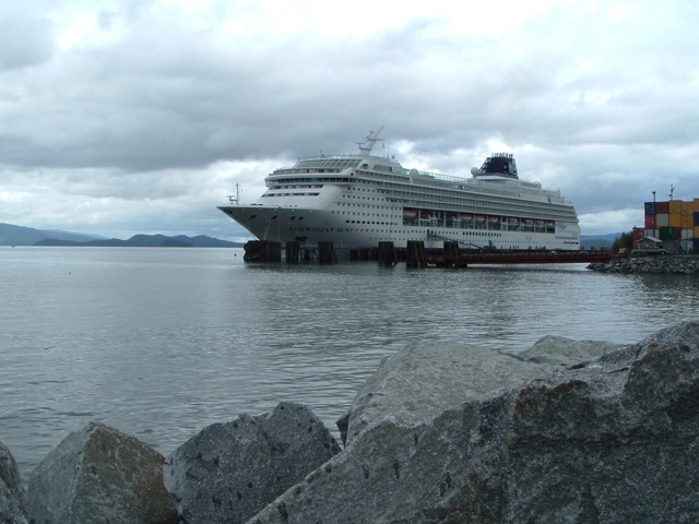 Norwegian Cruise Line's Norwegian Sun called on Wrangell during her 2005 season. Today, only luxury lines and small-ship expedition cruises visit. Photo © Aaron Saunders