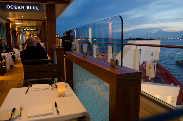 The Waterfront, by night: Norwegian Breakaway's new dining venue and promenade deck combination. Awesome! Photo © 2013 Aaron Saunders