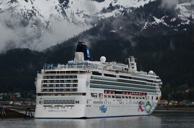 The fun and vibrant Norwegian Pearl docked at the AJ berth in Juneau, Alaska on June 4, 2013. Photo © 2013 Aaron Saunders
