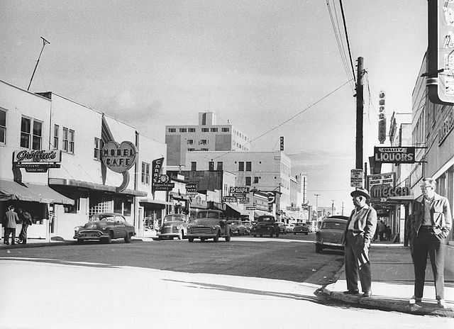 Downtown Fairbanks in 1955, taken from Cushman and looking East on Second Avenue. Photo courtesy of Wikipedia.