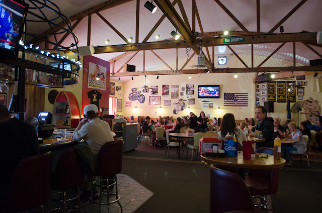 Inside, the restaurant is a mixture that could best be described as part bar, part lodge. Photo © 2013 Aaron Saunders