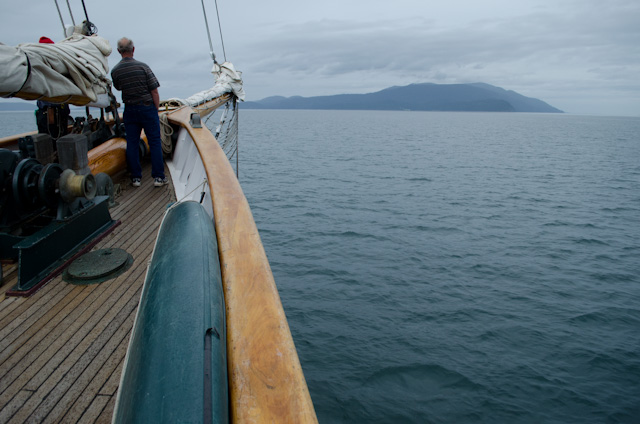 Setting sail for Orcas Island - and our first taste of the Zodiac under sail! Photo © 2013 Aaron Saunders