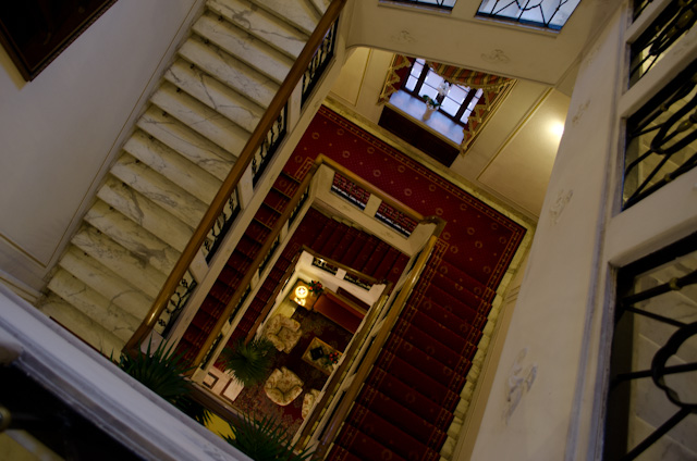 Even the InterContinental de la Ville Roma is a work of art. Pictured here is the spiral staircase that adorns the property. Two elevators are also available. Photo © 2013 Aaron Saunders