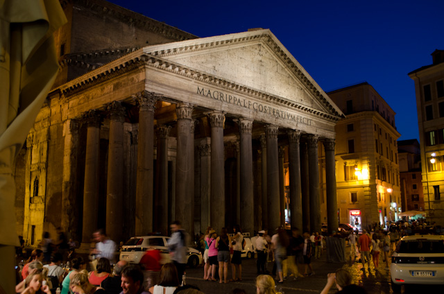 The Pantheon at night. The entire structure is a marvel of engineering - and it will most likely outlast us all. Photo © 2013 Aaron Saunders