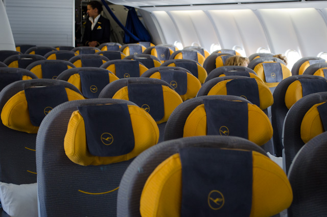 Snappy seats, even in Economy Class. Taken today aboard LH 493. Photo © 2013 Aaron Saunders