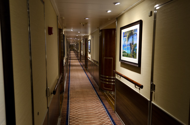 The ship's refreshed passenger corridors feel like a boutique hotel or an upscale ocean liner. Photo © 2013 Aaron Saunders