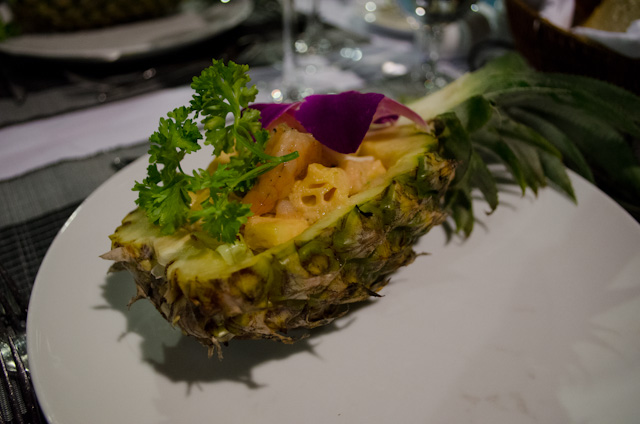 Food aboard the AmaLotus is creative and locally-inspired; here, pineapple and shrimp go hand-in-hand. Photo © 2013 Aaron Saunders
