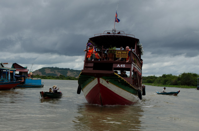 Guests sail along the river to Tonle Sap Lake to embark the AmaLotus on September 23, 2013. Photo © 2013 Aaron Saunders