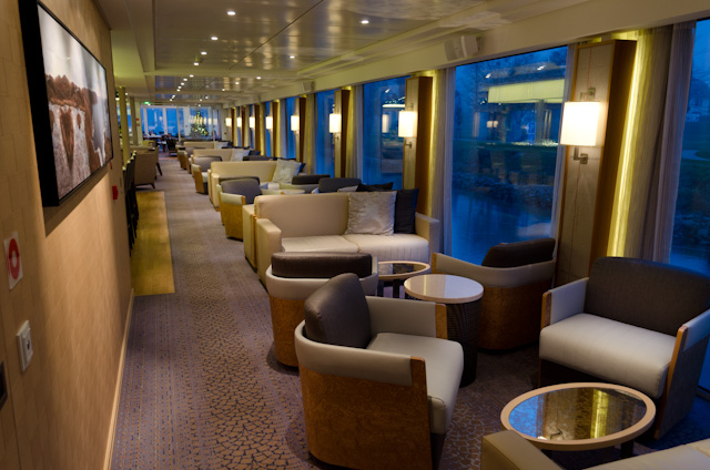 Viking Baldur, December 2013. Note the change in carpeting, wall fabrics, seating, and lighting sources over previous ships. I love this design! Photo © 2013 Aaron Saunders