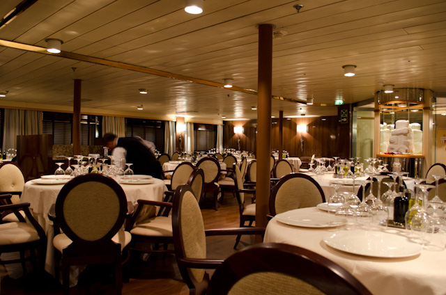 The Restaurant onboard Silver Discoverer has undergone a dramatic - and luxurious - transformation from her days as Clipper Odyssey. Photo © 2014 Aaron Saunders