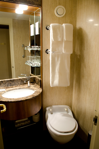 All bathrooms aboard Silver Discoverer have been completely redone to reflect the style first implemented aboard Silversea's flagship, Silver Spirit. Photo © 2014 Aaron Saunders