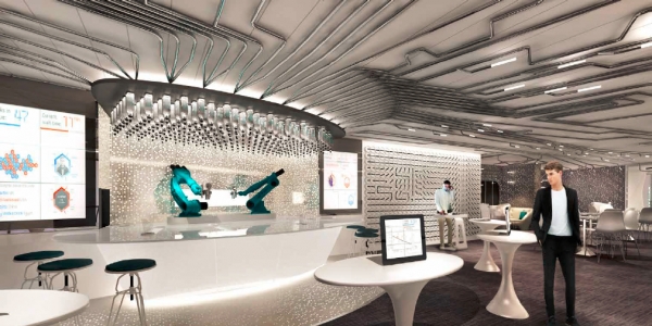 Robots will tend bar at the Bionic Bar aboard Quantum of the Seas. Illustration courtesy of Royal Caribbean.