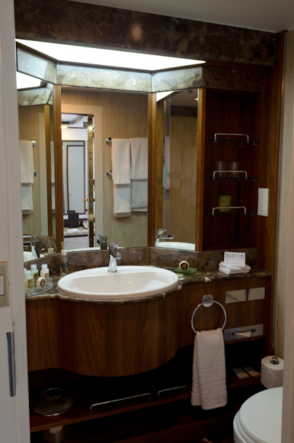 Bathrooms in all suites were entirely redone in September 2013, prior to Silver Galapagos's entry into service with Silversea. Photo © 2014 Aaron Saunders