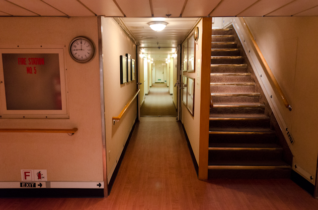 The view of Safari Endeavour's Main Deck, facing aft from the Dining Room. Photo © 2014 Aaron Saunders