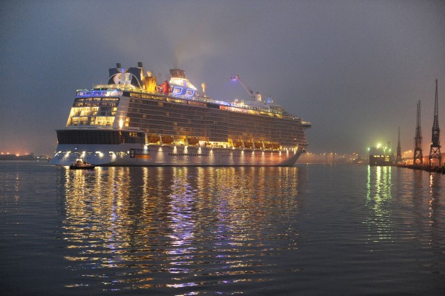 Royal Caribbean's Quantum of the Seas arriving in Southampton, England on Thursday, October 30, 2014, prior to her maiden Transatlantic Crossing. Photo courtesy of Royal Caribbean.