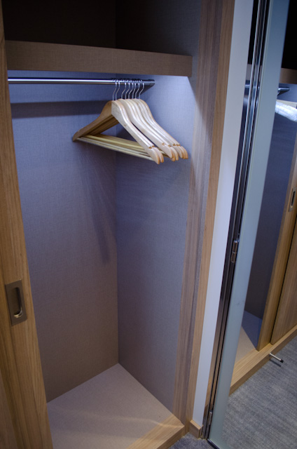 Veranda Category B closet aboard Viking Hemming. Note the lights that turn on when the closet door is opened. Photo © 2014 Aaron Saunders