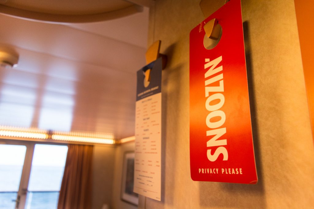 I saw a lot of these signs on stateroom doors this afternoon. And why not? On Carnival, you're free to do as you please. Photo © 2016 Aaron Saunders