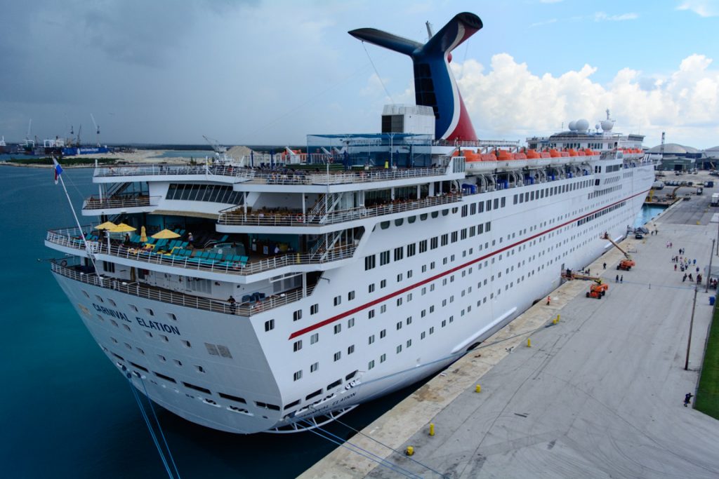 Look who's here! It's Carnival's snazzy Carnival Elation, which made her debut in 1998. Fun fact: she was the first cruise ship fitted with azipod propellers! Photo © 2016 Aaron Saunders