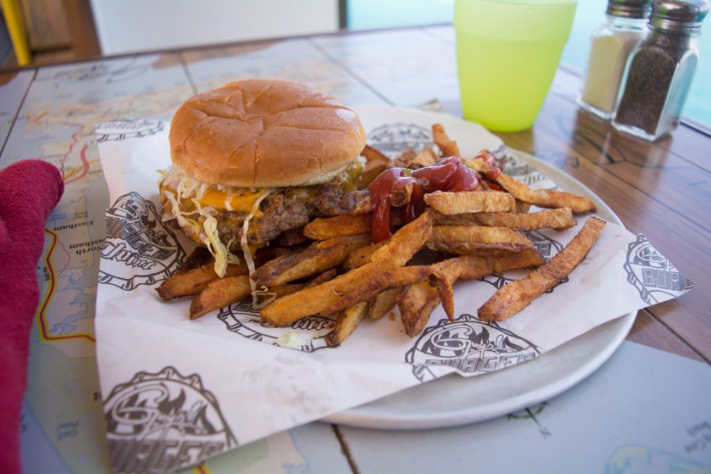 Back onboard, my long hike in the sand requires the kind of sustenance that only Carnival and Guy Fieri can provide, at Guy's Burger Joint. Photo © 2016 Aaron Saunders