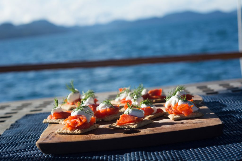 Mid-afternoon snack, anyone? That's local smoked salmon and cream cheese. Photo © 2016 Aaron Saunders