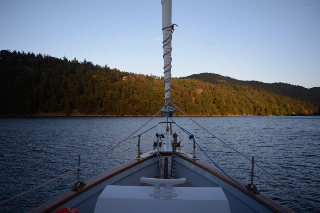 This evening, we anchored off Lyall Harbour, on the northwest side of Saturna Island. Photo © 2016 Aaron Saunders