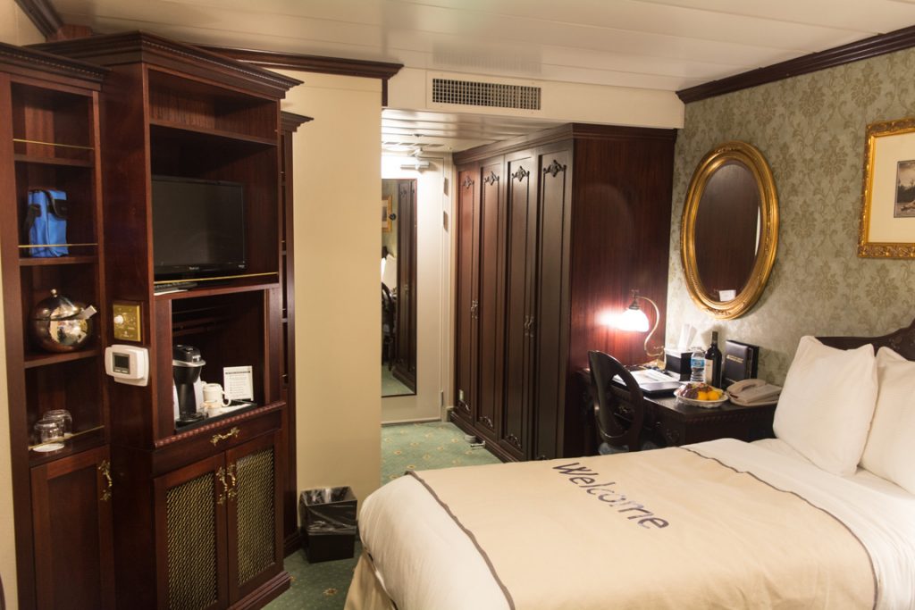 My Category C Deluxe Veranda Stateroom, facing the door to the corridor. Photo © 2016 Aaron Saunders